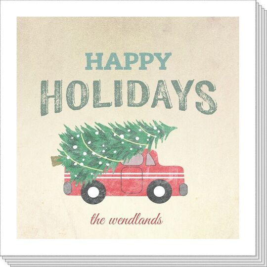 Red Happy Holidays Truck Napkins